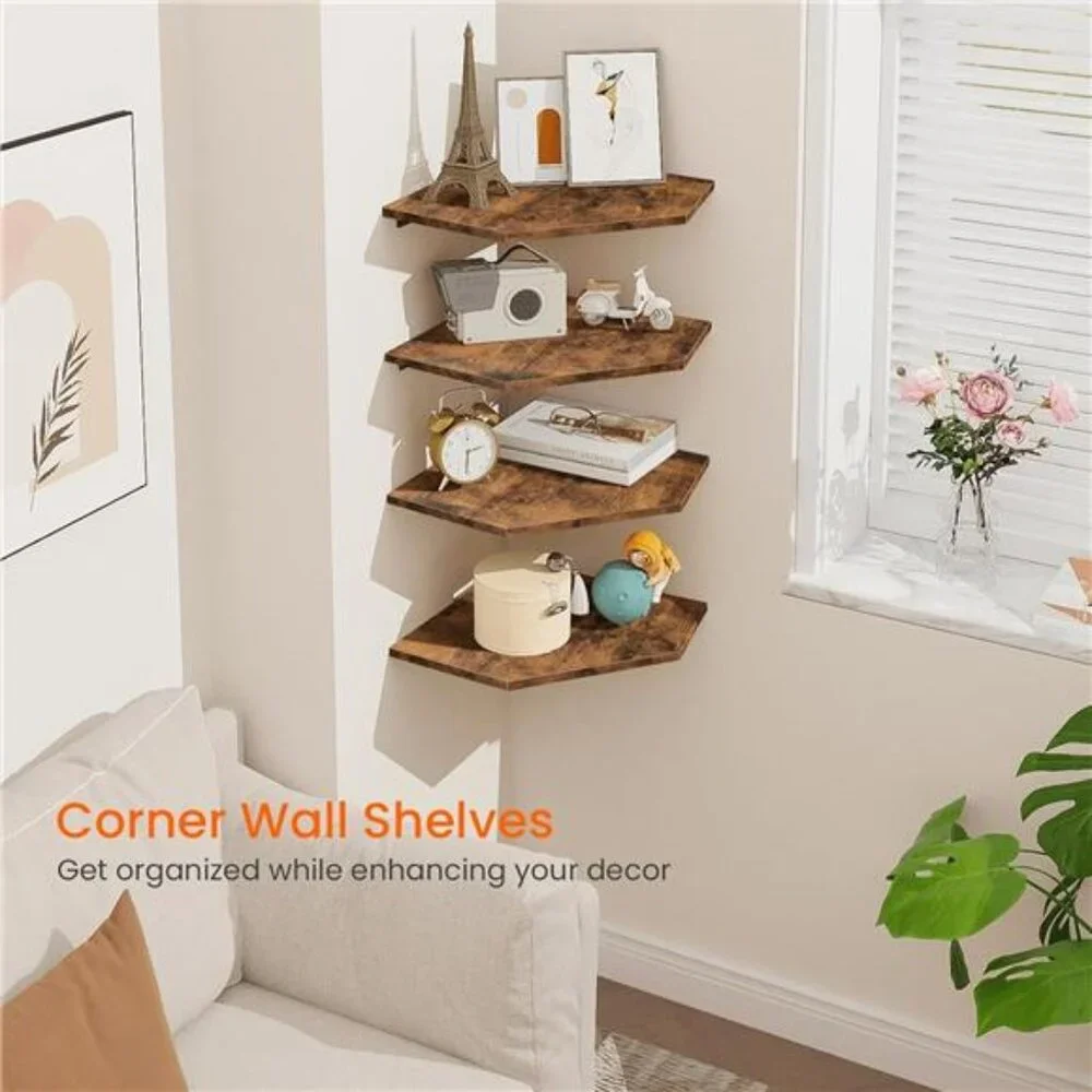 Corner Shelf Wall Mount,Set of 4Floating Corner Shelves with Cord Hole for Cable
